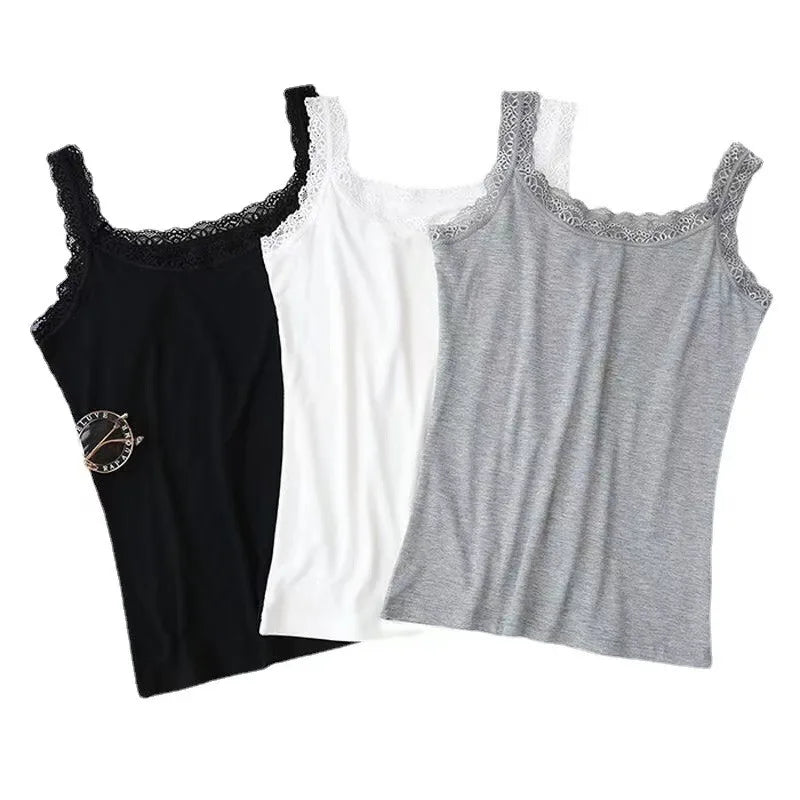 Summer Women Sleeveless Lace Tank Top Sexy Fashion Vest T-Shirt Camisole Elegant Casual White Black Undershirt Top for Women