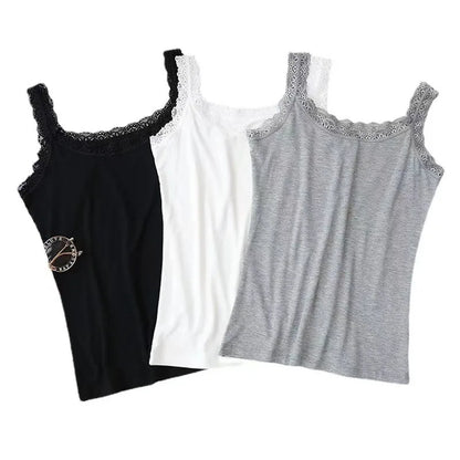 Summer Women Sleeveless Lace Tank Top Sexy Fashion Vest T-Shirt Camisole Elegant Casual White Black Undershirt Top for Women