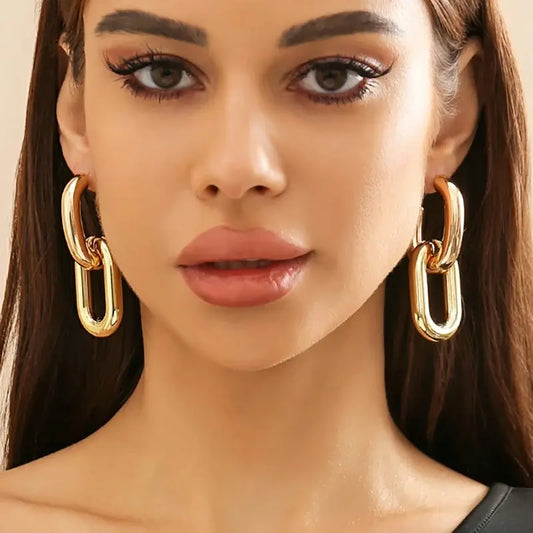 Vintage U-Shape Link Hoop Earrings – Geometric Punk Metal Jewelry for Women