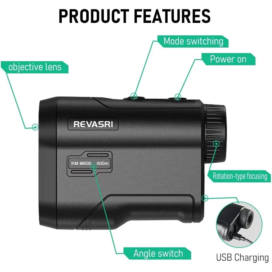 REVASRI Golf Laser Rangefinder 600M/Yard – USB Rechargeable with Slope Compensation, Flag Lock & Vibration