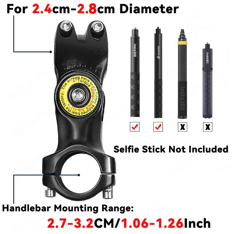Motorcycle & Bicycle Selfie Stick Mount – Handlebar Bracket for Insta360 X5/X4/X3 & GoPro Hero 13-8