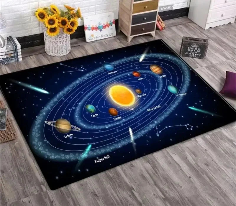 Solar System Galaxy Rug – Space Planet Non-Slip Floor Mat for Living Room & Kids Bedroom Home Decor