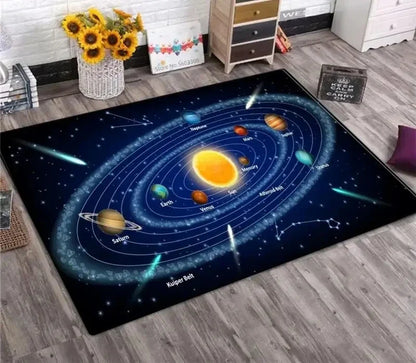 Solar System Galaxy Rug – Space Planet Non-Slip Floor Mat for Living Room & Kids Bedroom Home Decor