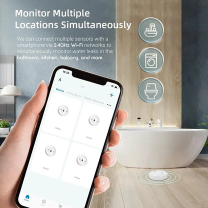 ZigBee Water Sensor - Tuya Leak & Flood Detector for Kitchen/Bathroom, App Remote Monitoring & Home Assistant Support
