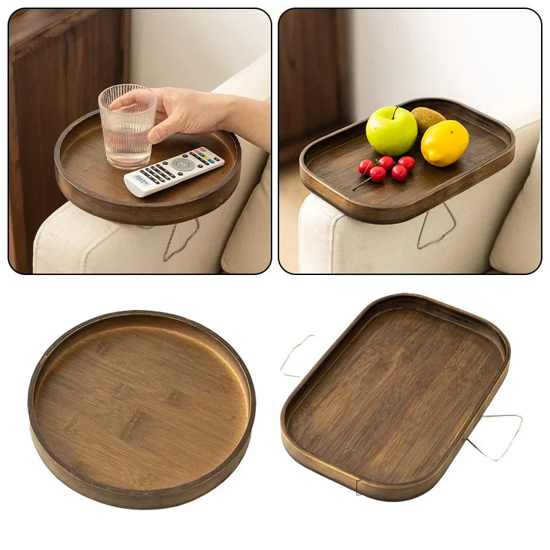 Wooden Sofa Armrest Clip-On Table – Foldable Storage Tray for Couch, TV, Snacks, Tea & Coffee