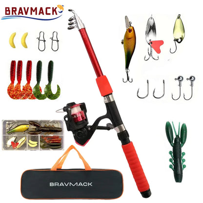 Fishing Pole Set – Full Kit with Telescopic Rod, Spinning Reel, Baits & Hooks, Portable Travel Fishing Gear
