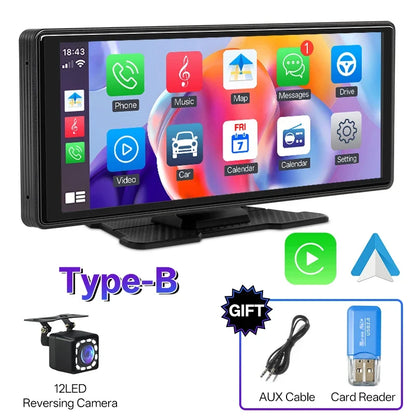 10.26" Portable Car Stereo - Wireless CarPlay & Android Auto Touchscreen with GPS Navigation and FM Multimedia Player