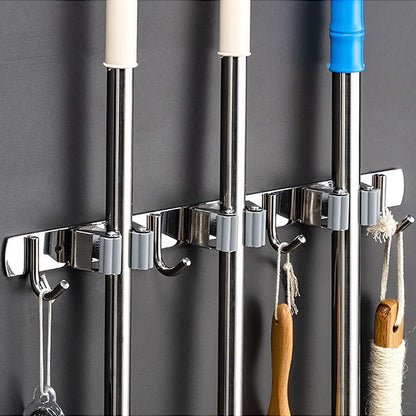 Stainless Steel Wall Mount Mop Organizer Holder: Broom Hook for Kitchen & Bathroom Organization