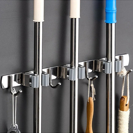Stainless Steel Wall Mount Mop Organizer Holder: Broom Hook for Kitchen & Bathroom Organization