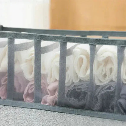 6/7/11-Grid Foldable Underwear & Socks Organizer — Breathable Mesh Clothes Storage Box with Dividers for Wardrobe