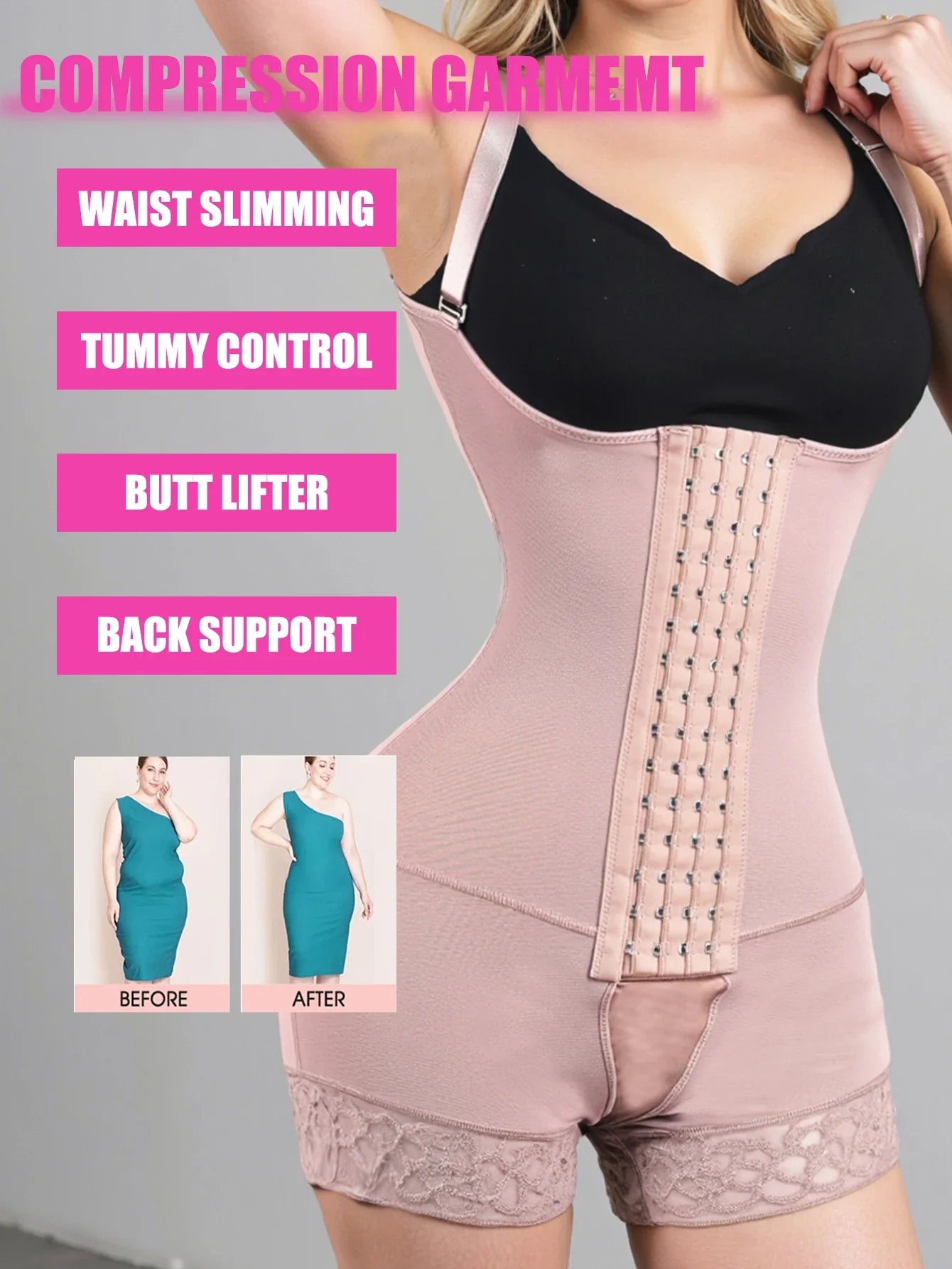 Women’s Compression Body Shaper – Colombian Fajas Butt Lifter Slimming Corset for Post-Surgery Support