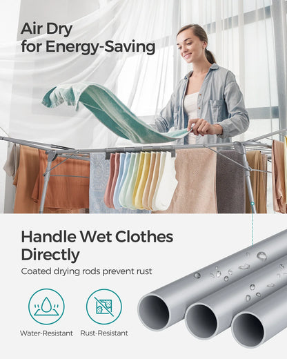 SONGMICS Foldable Gullwing Clothes Drying Rack – Space-Saving Laundry Rack with Sock Clips, 22.2"x68.1"x38"