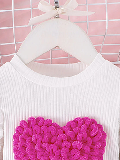 Girls' 2-Piece Love Badge Outfit Set - Bubble Sleeve Top & Short Skirt for Ages 1-3