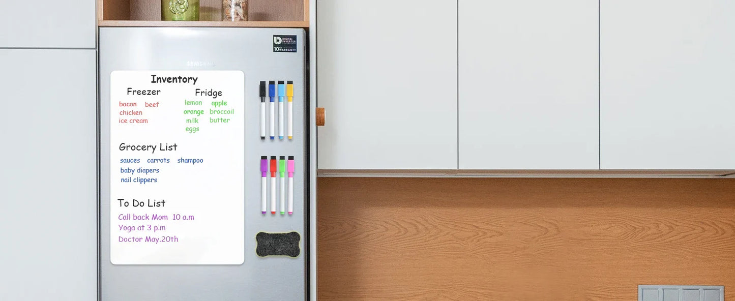 A2 Magnetic Dry Erase Whiteboard for Fridge – 23.6" x 16.5" Board with 8 Markers & Eraser