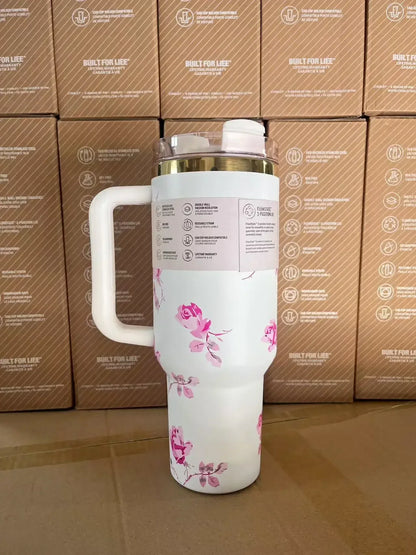 2025 New Stainless Steel Travel Mug with Handle & Straw Lid – 30oz/40oz Vacuum Insulated, Double Wall Thermal Iced Cup