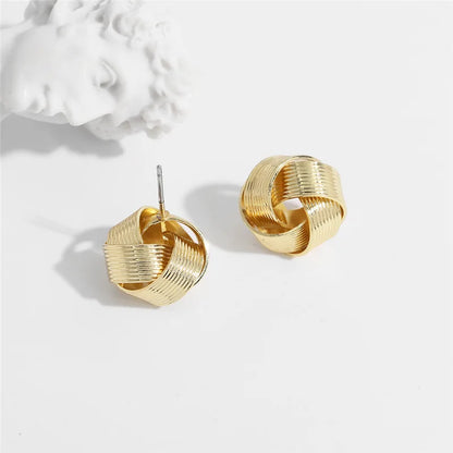 Gold Twisted Flower Stud Earrings – Creative Small Metal Jewelry for Women