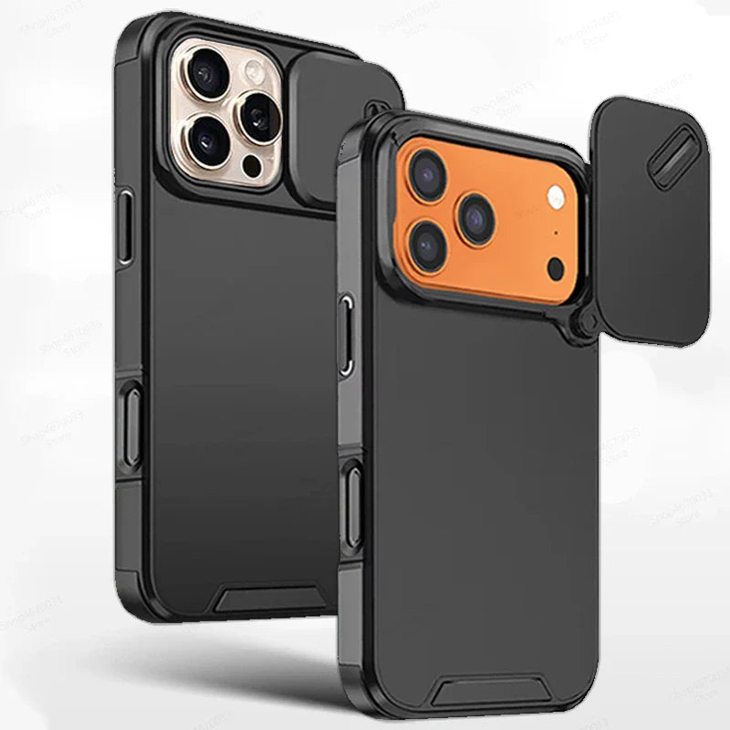 Slide Camera Protector — Shockproof Armor Matte iPhone Case (Fits 11/12/13/14/15/16/17 • Pro/Max/Plus/16e/17 Air)