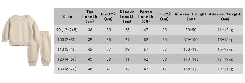 2PCS Kids Clothes Set for 1-7Y - Solid Cotton Pullover Sweatshirt & Pants, Long Sleeve Autumn Outfits for Boys & Girls