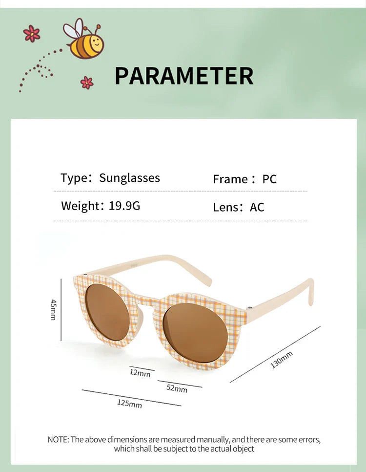2023 Kids Checker Panel Round Sunglasses – Cute UV400 Sun Protection for Baby Girls & Children Outdoor Wear