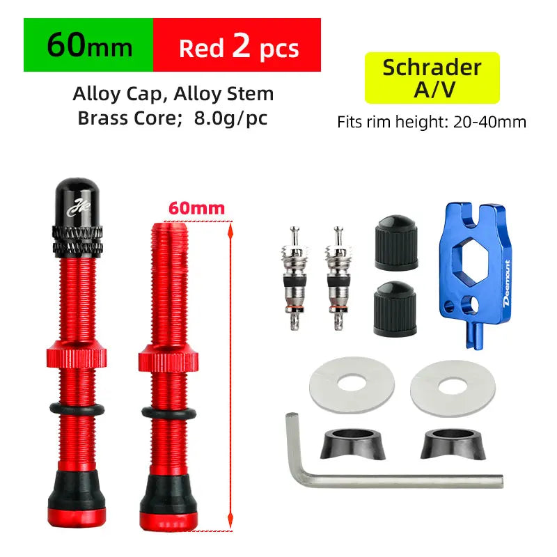 Deemount 2PCS Bicycle Tubeless Schrader Valves — Brass Core CNC Anodized MTB & Road Bike Rim Nipple