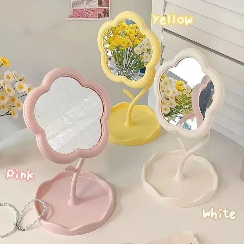 Floral Round Desktop Mirror — Creative Table Vanity Mirror for Bedroom, Dorm & Makeup Decor