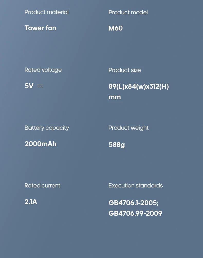 KINSCOTER Portable Air Conditioner Fan – 2000mAh Quiet Desktop Tower Fan, Wall-Mountable Non-Drilling Circulating Fan with 3 Adjustable Speeds