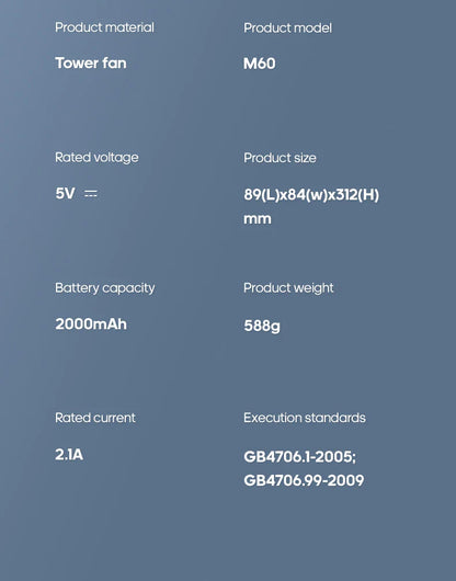 KINSCOTER Portable Air Conditioner Fan – 2000mAh Quiet Desktop Tower Fan, Wall-Mountable Non-Drilling Circulating Fan with 3 Adjustable Speeds