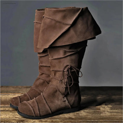 Men’s Renaissance Brown Boots – Vintage Cosplay Viking, Pirate, Steampunk & Knight Costume Low Heel Tall Boots 2025