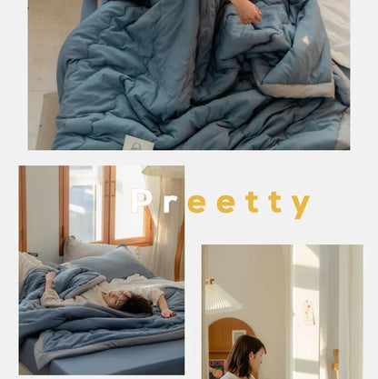 2024 Japanese Cotton-Polyester Summer Quilt – Lightweight, Washable, Skin-Friendly Solid Color Quilt