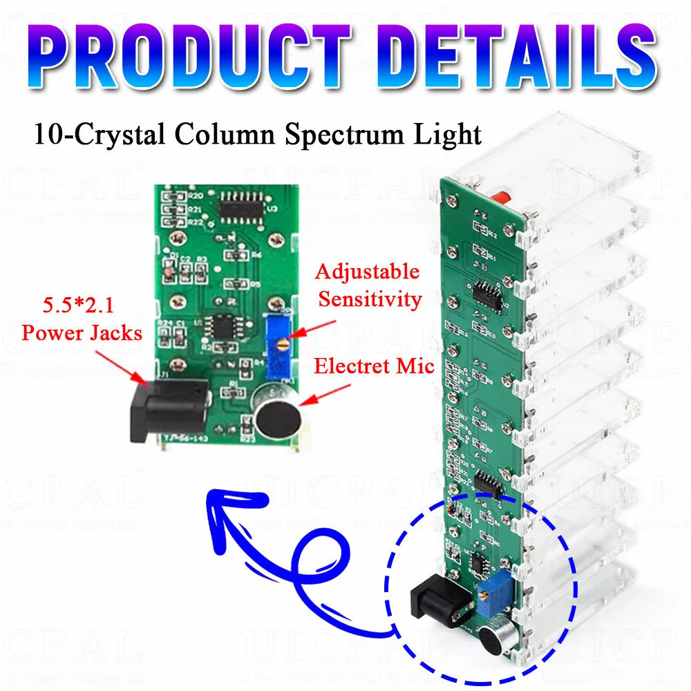 DIY LED Music Spectrum Kit - Crystal Column Audio Display PCB Soldering Practice Kit 5-12V