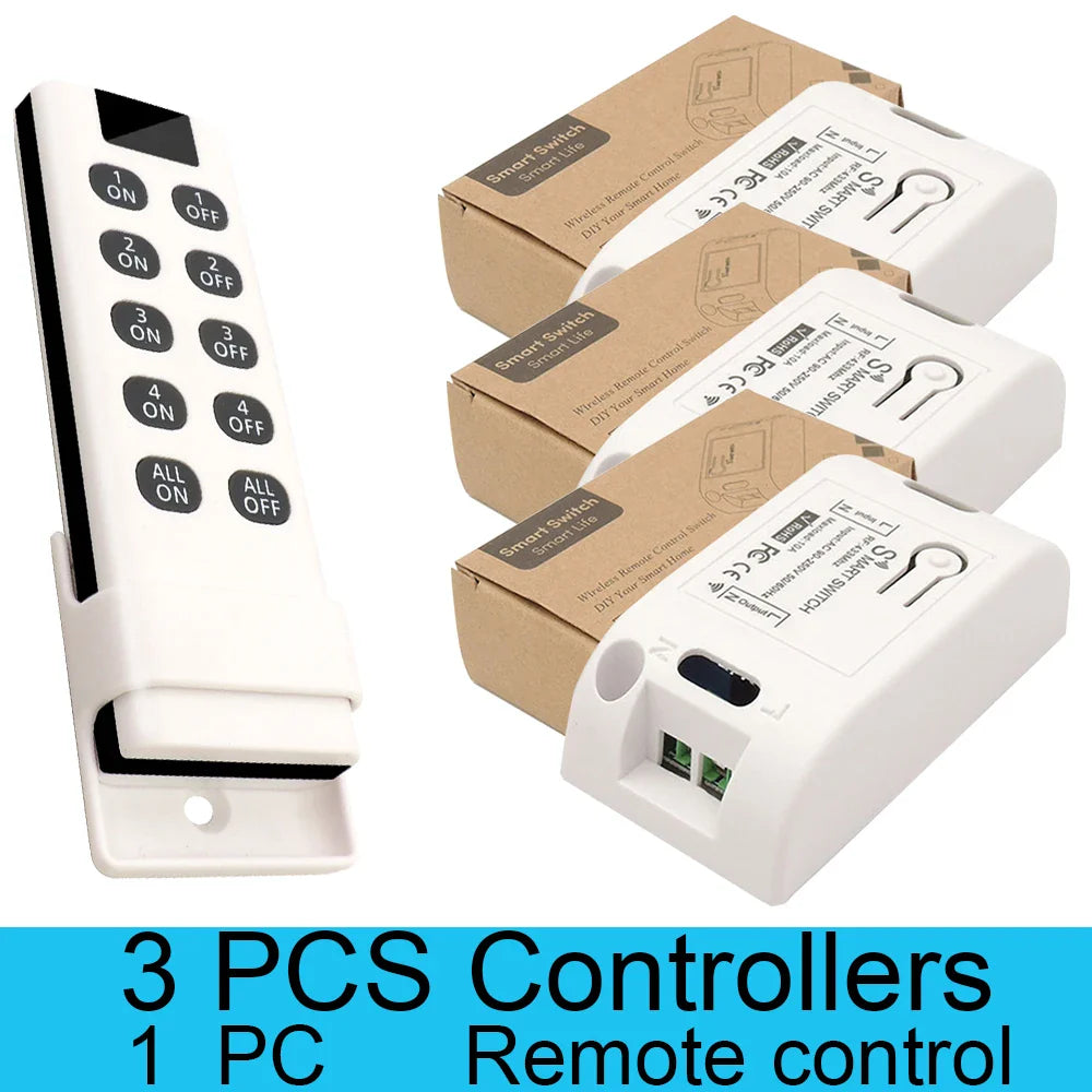 Wireless RF 433MHz Remote On/Off Light Switch Controller, AC 220V 10A Relay for Ceiling Lamp, LED, and Fan Smart Home Control
