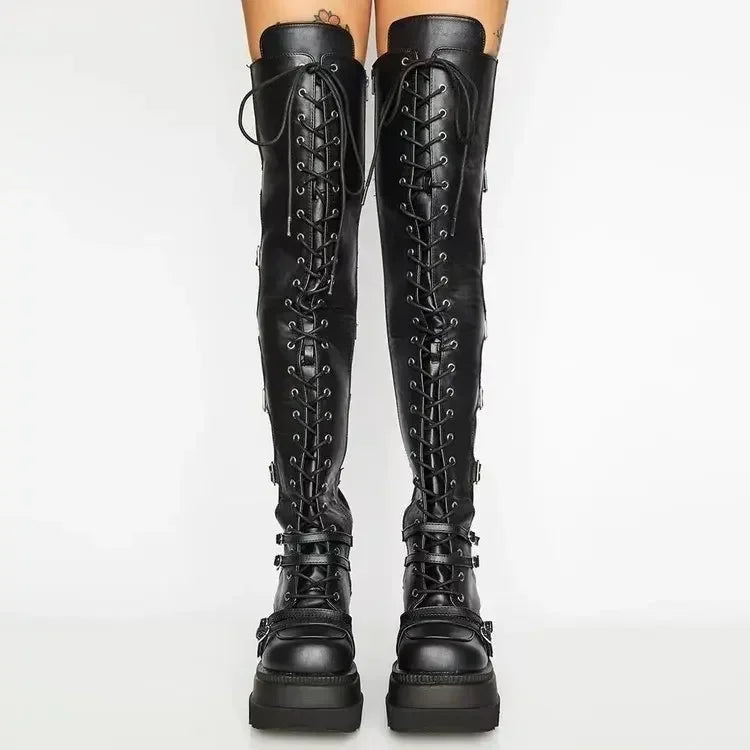 Women’s Over-the-Knee Wedge Boots – Autumn Winter High Platform Gothic Cosplay High Heel Botas Altas