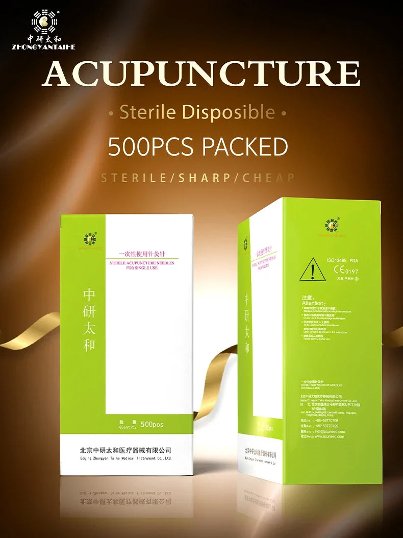 ZHONGYAN TAIHE Acupuncture Needles – 500/Box Sharp Disposable Sterile Needles with Tube for Beauty & Massage, 5-Year Validity