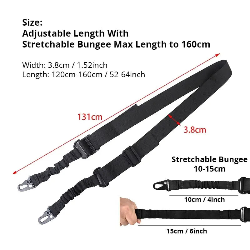 Durable Nylon Tactical Two-Point Sling: Bungee Shoulder Strap for Heavy-Duty Outdoor Hunting Sports