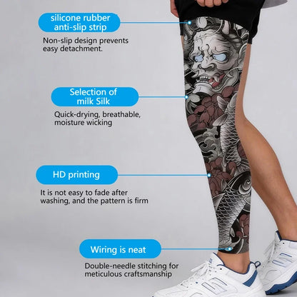 KoKossi Tattoo Print Leg Sleeves - Ice Silk Breathable Non-Slip Compression Sleeves