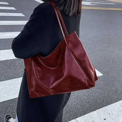 Women’s PU Leather Tote Bag – Large Capacity Soft Underarm Shoulder & Crossbody Bucket Bag Retro Casual Portable Handbag