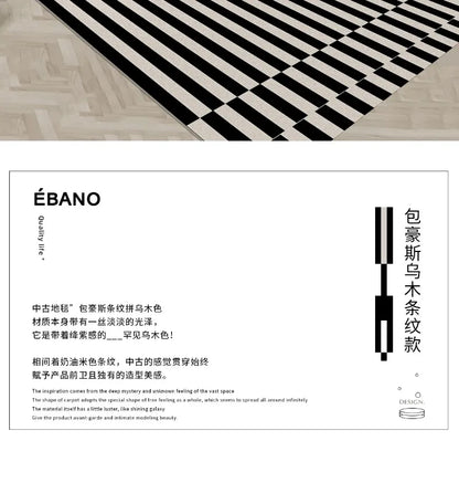 Light Luxury Black & White Plaid Rug — Fluffy Soft Carpet for Bedroom, Living Room, Study, and Home Decor