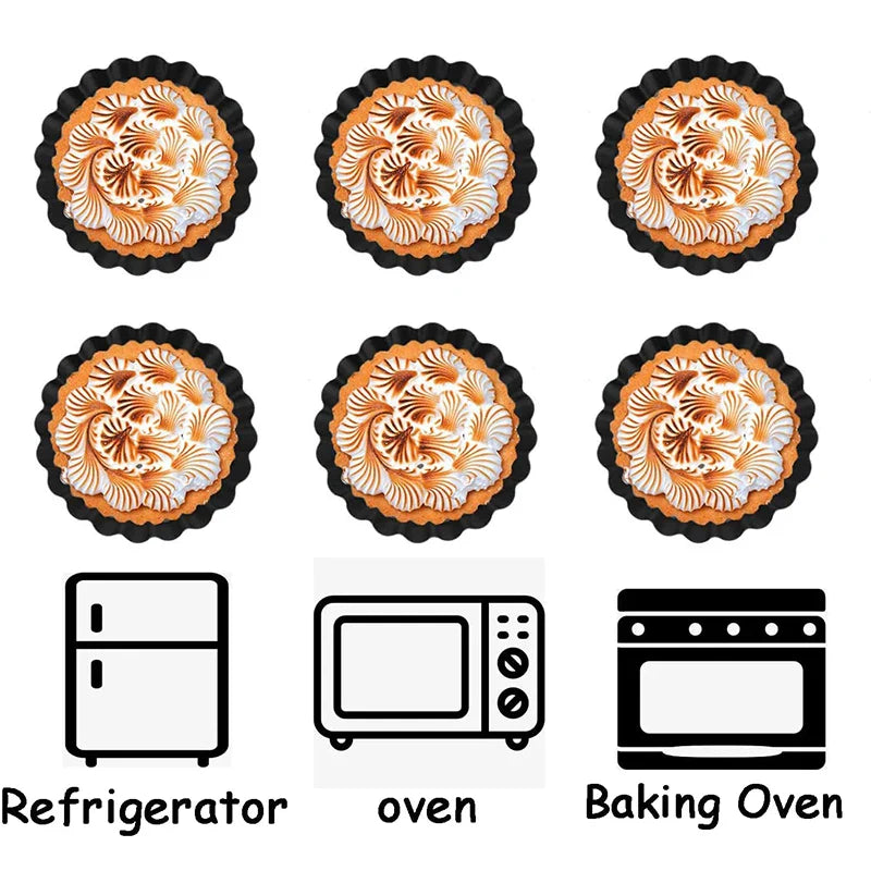 LMETJMA Mini Tart Pans: 10cm Fluted Egg Tart Molds with Removable Bottom - Non-Stick Small Tart Mold, Ideal for Cupcakes, JT221