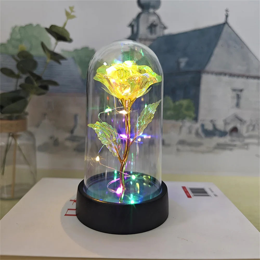 LED Eternal Rose Gift - 24K Gold Foil Flower with Glass Dome Light for Valentine’s Day, Wedding & Special Occasions