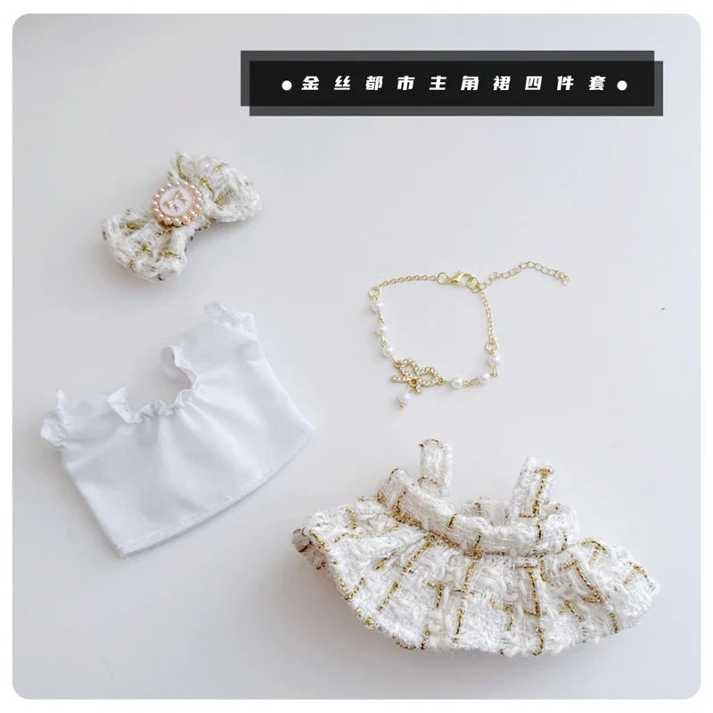 Labubu Doll Accessories — 17cm Luxury Woolen Shawl Suit & Skirt Set with Messenger Bag & Loafers