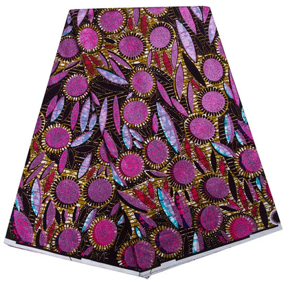 Shine African Ankara Wax Fabric - 6 Yards 100% Cotton Hot Stamping Print for Party Dresses, Sewing & Crafts
