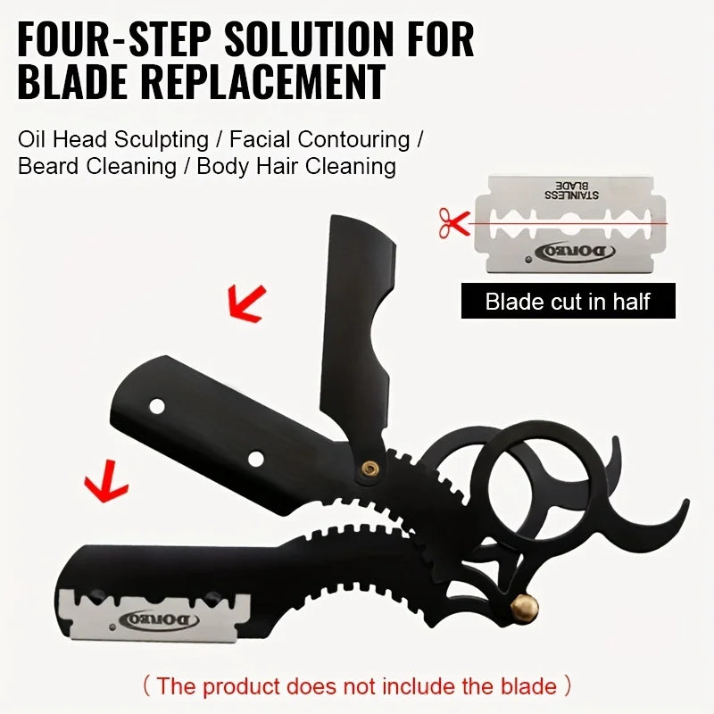 Stainless Steel Old Fashioned Razor Holder: Thumb Shaving Tool for Eyebrows and Face Cleaning - Bladeless Safety Razor Scissors