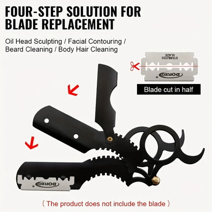 Stainless Steel Old Fashioned Razor Holder: Thumb Shaving Tool for Eyebrows and Face Cleaning - Bladeless Safety Razor Scissors