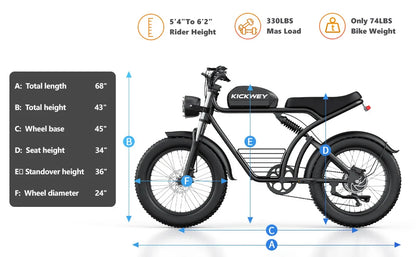 Kickwey K7 Adult Electric Bike — 1500W 48V 23Ah Mountain E-Bike, 20" Fat Tires, Off-Road Outdoor Adventure