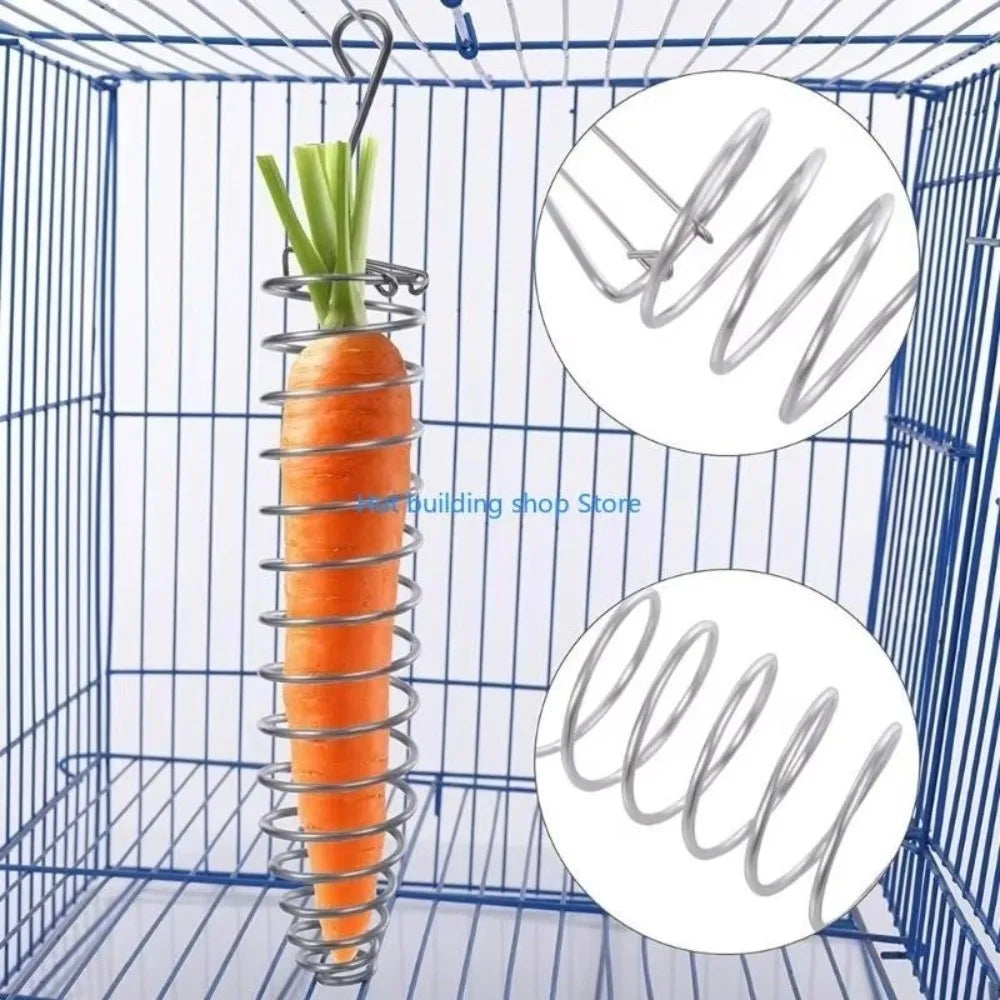 Stainless Steel Parrot Forager Feeder - Spiral Hanging Seed, Fruit & Vegetable Holder Food Basket