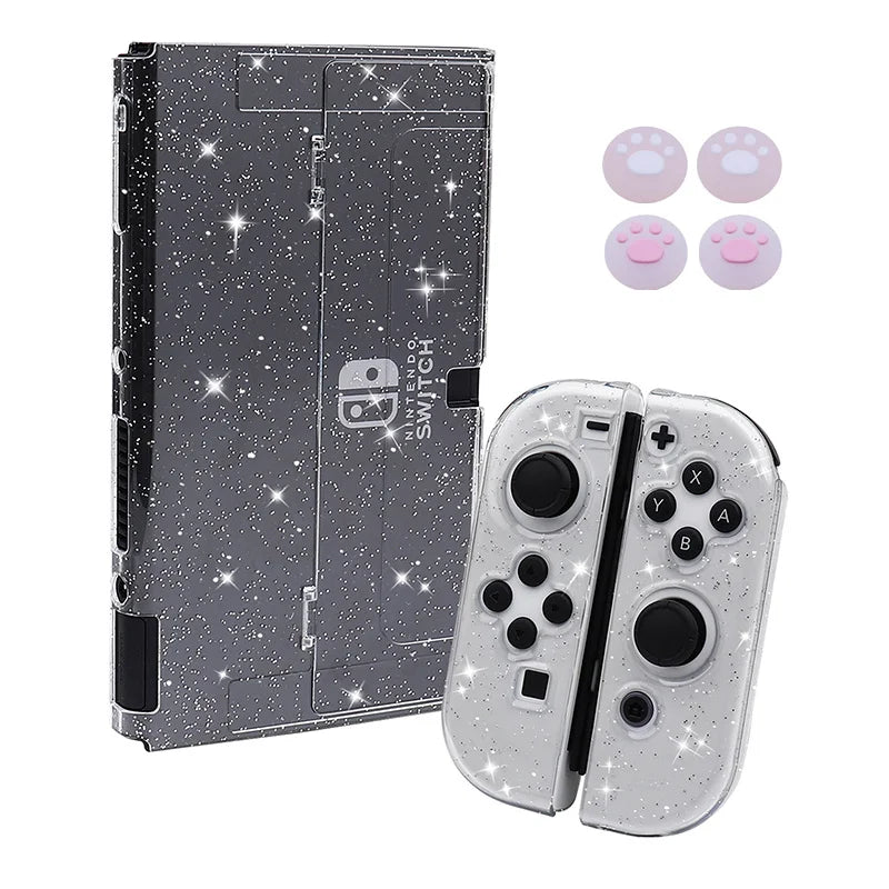 Glittery Transparent TPU+PC Protective Case for Nintendo Switch OLED - Console Skin & Accessories