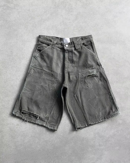 Y2K Gothic Rhinestone Denim Shorts — Diamond Cross Embroidered Hip Hop Jorts for Men & Women