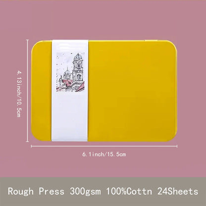 Potentate A6 Watercolor Postcard Book – 300gsm Rough Cotton Paper in Tin Box for Travel Sketching & Art
