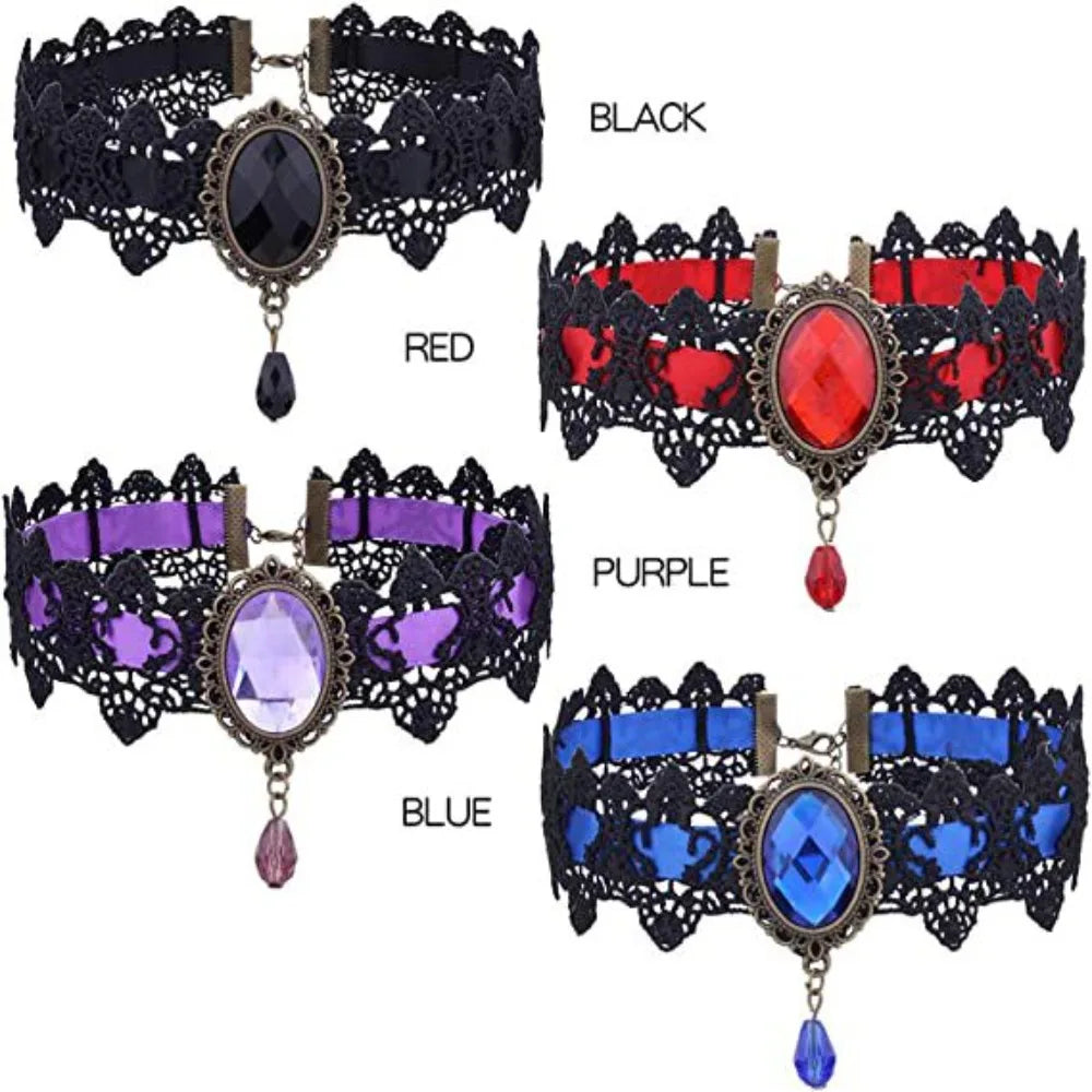 Vintage 925 Silver Gemstone Lace Pendant Necklace & Velvet Chain Choker with Matching Earrings – Elegant Fashion Jewelry Gift