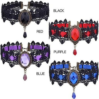 Vintage 925 Silver Gemstone Lace Pendant Necklace & Velvet Chain Choker with Matching Earrings – Elegant Fashion Jewelry Gift